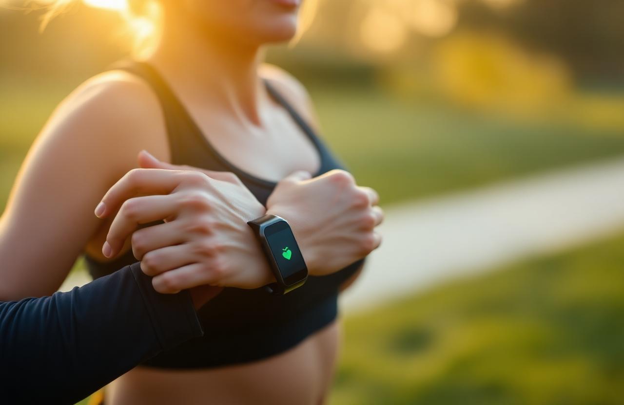 Runner using Herz P1 Smart Band at sunrise